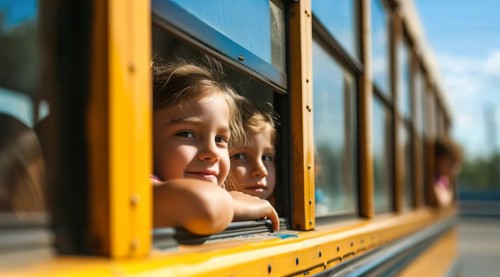 School bus carrying children to high school, AI generated