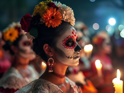 Mexican holiday Day of the Dead, Aztec celebration when families honor their ancestors, AI