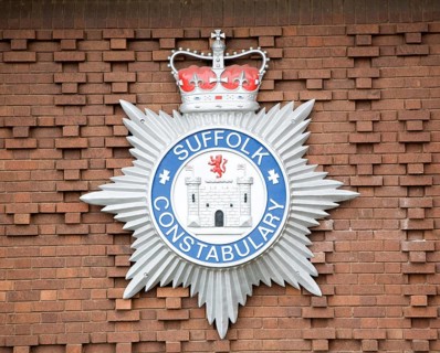 Close up detail of badge logo for Suffolk Constabulary, England, United Kingdom, Europe