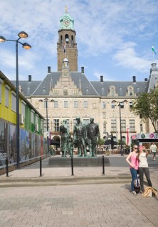 Historic Stadhuis building Rotterdam, Netherlands constructed 1920 with Mari Andriessen's Memorial