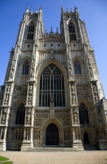 Frontage of Beverley Minster church, Beverley, Yorkshire, England, United Kingdom, Europe