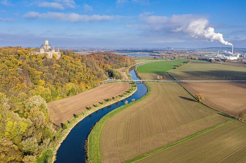 Castle Marienburg south from Hannover, on Mt Marienberg above river Leine, autumnal foliage,