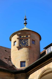 Old Palace Stuttgart, tower clock, clock hand, former moated castle, princely residence, 14th