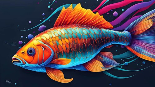 Illustration inspired by the fluid dynamics of a streamlined fish, AI generated