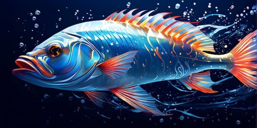 Illustration inspired by the fluid dynamics of a streamlined fish, AI generated
