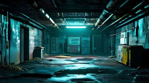 Abandoned underground bunker suggesting illegal nuclear waste, AI generated