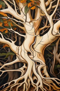 Abstract illustration depicting the branching patterns of tree roots representing natural