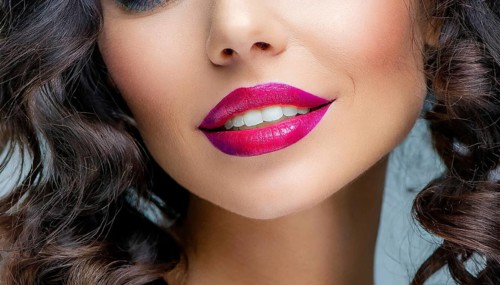 Close-up of made-up lips and curly hair, AI generated, AI generated