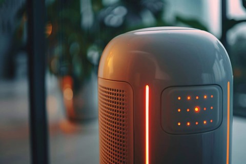 Close up of artificial intelligence home assistant device. Generative Ai, AI generated