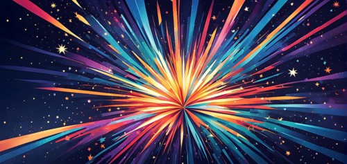 Wallpaper illustration of an explosion of vibrant fireworks colors in a night sky, symbol for happy