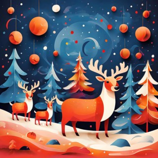 Whimsical abstract scene with stylized reindeer and sleighs to capture the magic of Christmas, AI