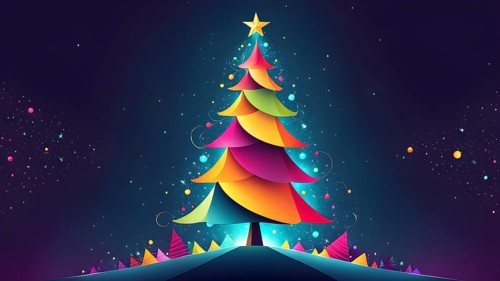 Abstract Christmas tree illustration with vibrant colors and geometric shapes, AI generated