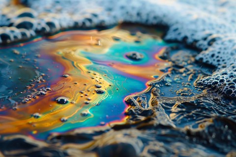 Oil pollution on ocean water. Generative Ai, AI generated