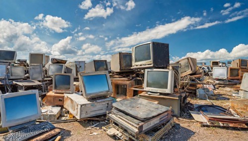 Symbolism, large junkyard with old computer screens, AI-generated, AI-generated, AI generated