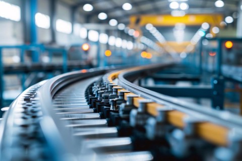 Empty conveyor belt in factory. KI generiert, generiert, AI generated