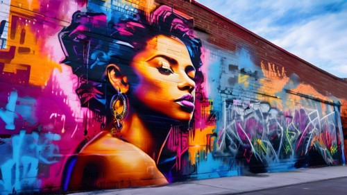 AI generated picture of an urban wall covered with graffiti