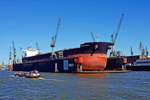 Europe, Germany, Hamburg, Elbe, harbour, floating dock, bulk carrier Cap Maria, 87440 Brt, in