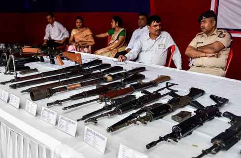 An arms stall during an exhibition to commemorate Assam Police Day, in Guwahati, Assam, India on