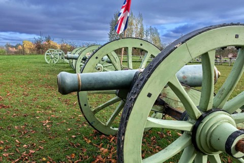 Replicas of French Napoleonic war 6-pound cannons at the Domain of the Waterloo 1815 Battlefield at