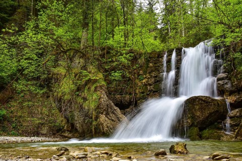 Long exposure of a waterfall on the Steigbach in the Steigbachtobel near Immenstadt in Oberallgäu,