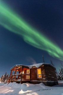 Northern Lights, Aurora borealis, wooden house, cabin, moonlight, winter, snow, Inuvik, Northwest