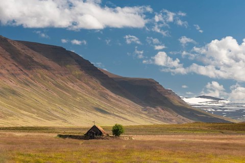 Old peat church of Gröf or Grafarkirkja near Hofsós, Skagafjörður, Skagafjördur, North Iceland,