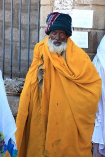 Tigray region, Axum city, Aksum, believers, pilgrims, mosque in front of the church, Ethiopia,