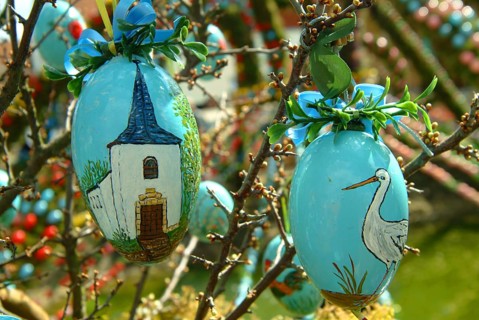 Easter custom, Easter fountain in Franconian Switzerland, detail, here in Bieberbach, district of