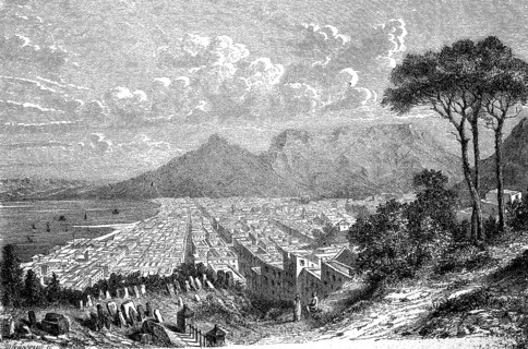View of Cape Town in South Africa in 1880, Historical, digital reproduction of an original from the
