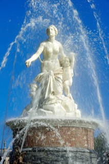 Marble statue of the goddess Latona with children Diana and Apollo, Latona Fountain, Latona