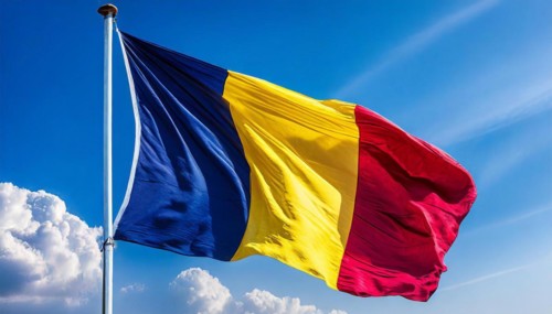 Flags, the national flag of Chad flutters in the wind