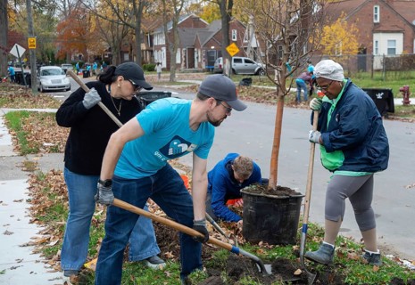 Detroit, Michigan, The nonprofit Greening of Detroit plants trees in the Morningside neighborhood.