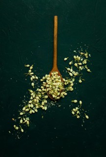 Jasmine flowers, wooden spoon, dry, herbal, tea, top view, no people