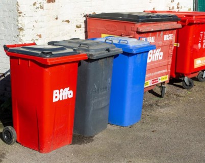 Biffa and other waste bins, Halesworth, Suffolk, England, UK