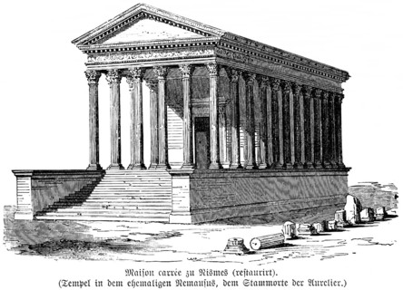 Temple Maison Carrée in Nimes, France, UNESCO World Heritage Site, columns, steps, Roman Empire,