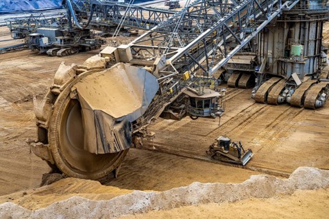 Opencast lignite mine Garzweiler 2, bucket wheel excavator 261 excavating the surface, at the rest