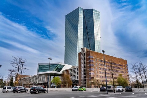 Building of the European Central Bank, ECB, in Frankfurt am Main, Skyline, Hesse, Germany, Europe