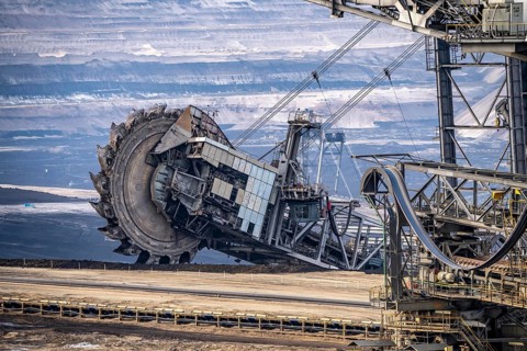 Lignite opencast mine Garzweiler, bucket wheel excavator mining overburden, coal, near Jüchen,