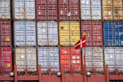 Magleby Maersk container freighter at EUROGATE Container Terminal, Waltershofer Hafen, one of the