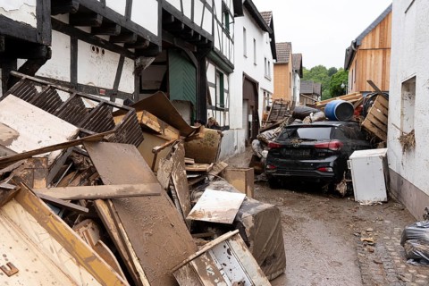Flood in North Rhine-Westphalia, the village of Iversheim on the Erft was almost completely flooded