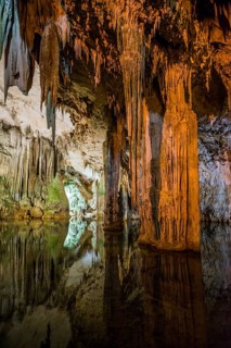 Huge stalactites and underground lake, stalactite cave, Grotta di Nettuno, Neptune Grotto, Capo