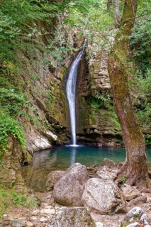 The San Fele waterfall near San Fele in the Comunità Montana in Basilicata in the Lucanian