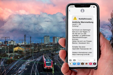 Symbolic image Cell Broadcast, warning service via mobile phone, by SMS, to all devices located in