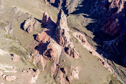 Colorful rock formations in the Valle Lunar, section of the Jeinimeni National Park, Patagonia,