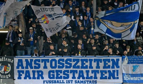 Banner, fan poster, banner, poster, banner, fan action for kick-off times on Saturday, fan block,