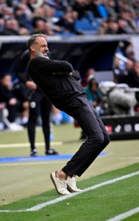 Coach Pellegrino Matarazzo TSG 1899 Hoffenheim bends over, gestures on the sidelines PreZero Arena,