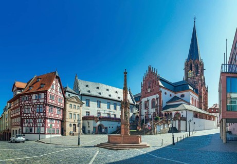 Collegiate Basilica of St Peter and Alexander and Town Hall in Aschaffenburg, Bavaria, Germany,