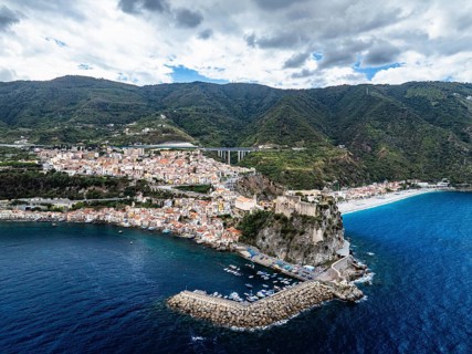 Scilla from a drone, Calabria, Italy, Europe
