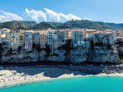 Tropea from a drone, Tyrrhenian Sea, Calabria, Italy, Europe