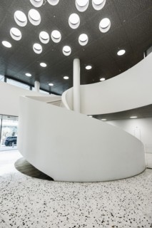 Spiral staircase, Roche Towers, Architects Herzog and de Meuron, Basel, Canton of Basel-Stadt,